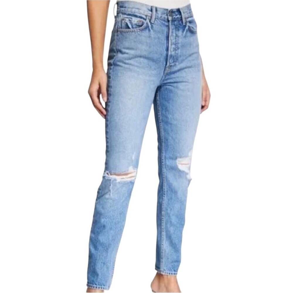 GRLFRND Karolina Super High Rise Button Fly Distressed Jeans Size 28 Some Action